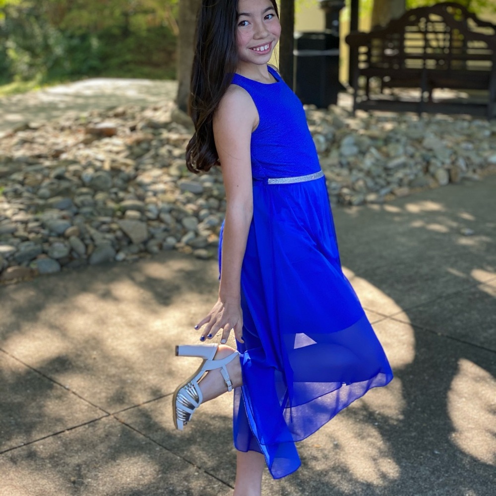 Girls Size 10 Royal Blue High-Low Formal Dreas - $40
